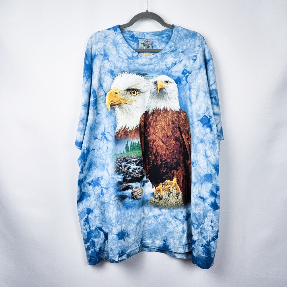 Rock Nature blue tie-dye tshirt with majestic eagle & glitter details